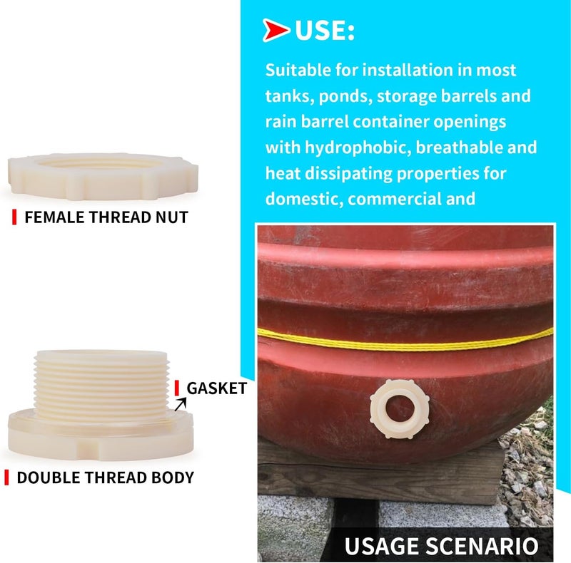 ChillWaves ABS Bulkhead Fitting 1-1/4" Double Thread Connector Adapter for Water Tank, Aquariums, Rain barrels(4-PACK) - Image 5
